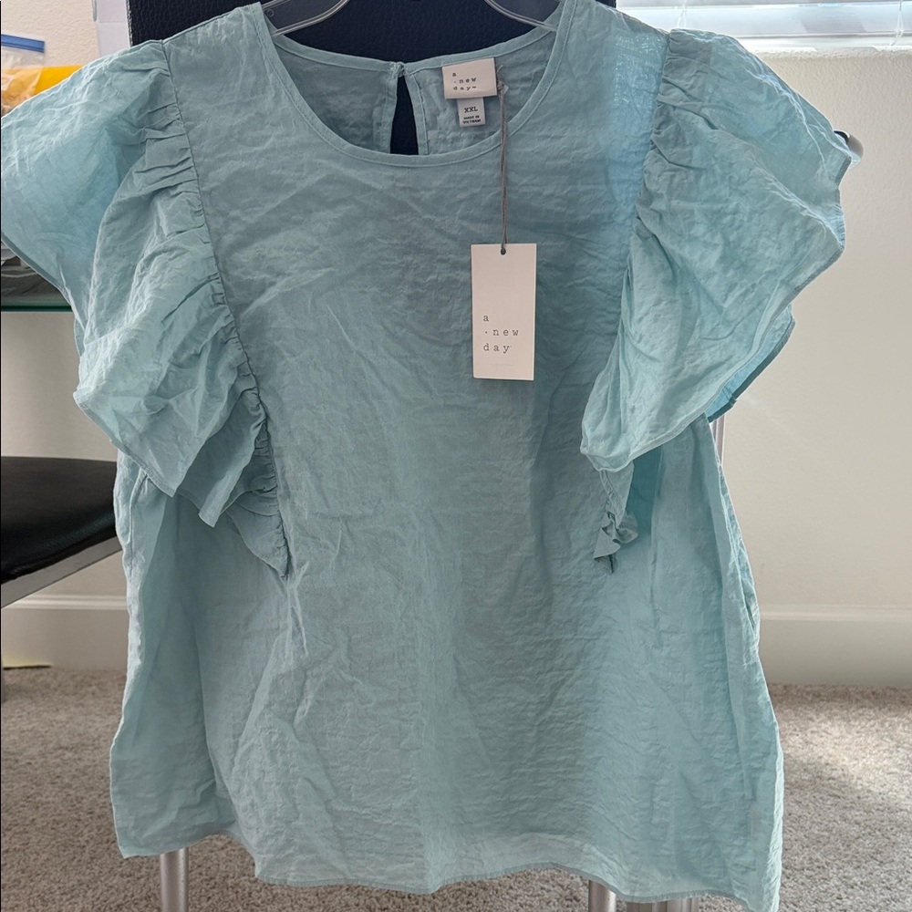 A New Day Women's Soft Blue Ruffle Blouse